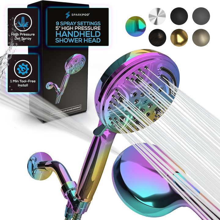 SparkPod 5 Inch 9 Spray Setting Rainbow Handheld Shower Head (Radiant Rainbow) and other Purchase Wholesale shower head. Free Returns & Net 60 Terms on Faire trending on Faire.