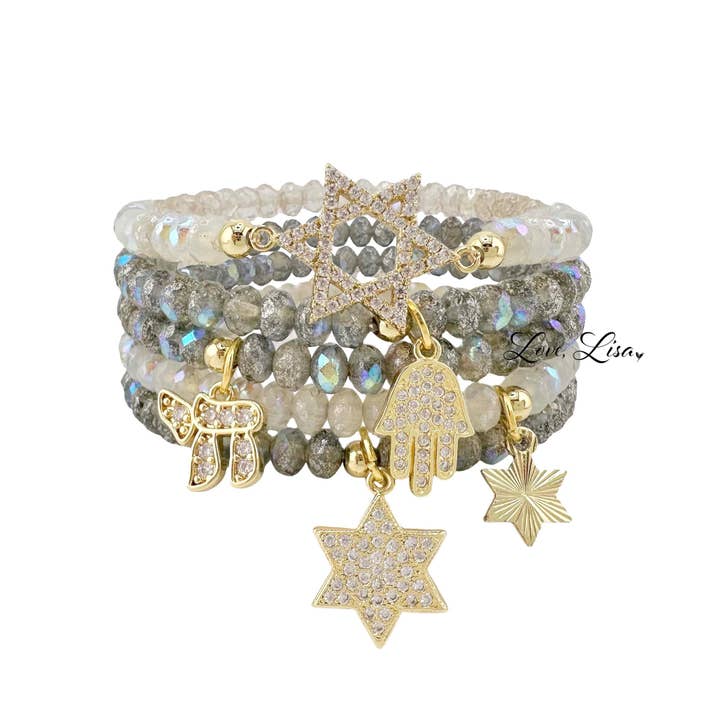 Love, Lisa - Wholesale Charm/Dangle Bracelet - Harper Chai Hamsa Star of David Stack of Judaic Bracelets