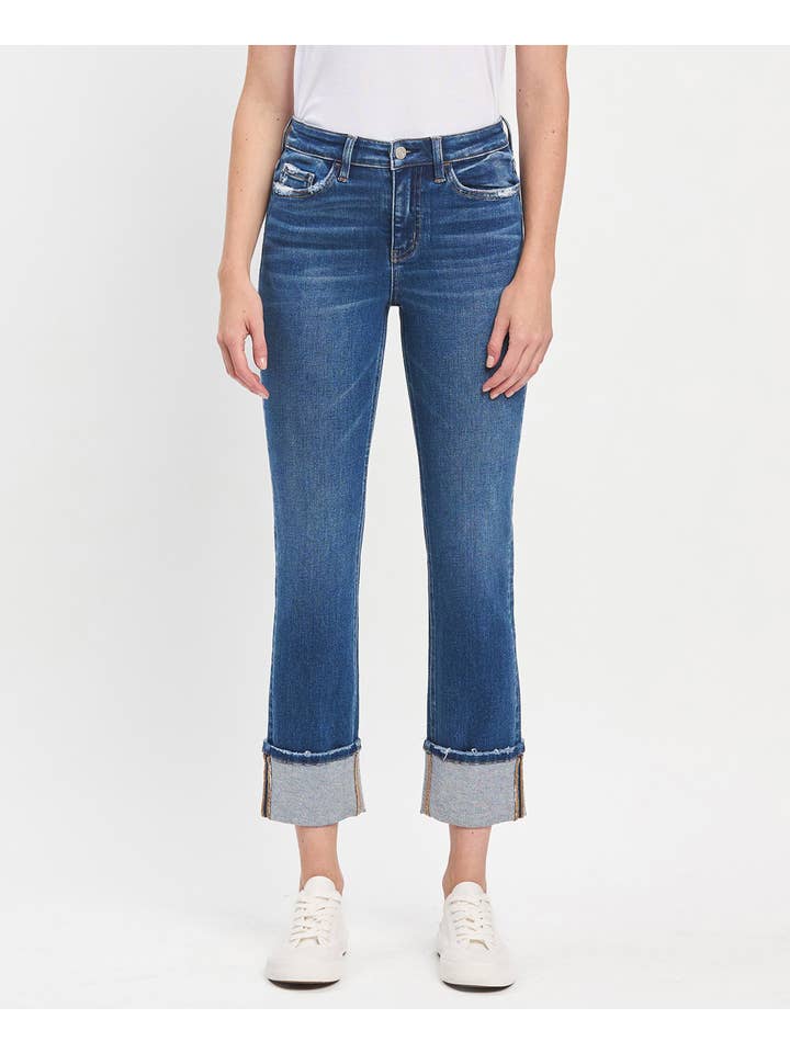 IMBUE HIGH RISE CUFFED SLIM STRAIGHT JEANS T6590 for wholesale on Faire