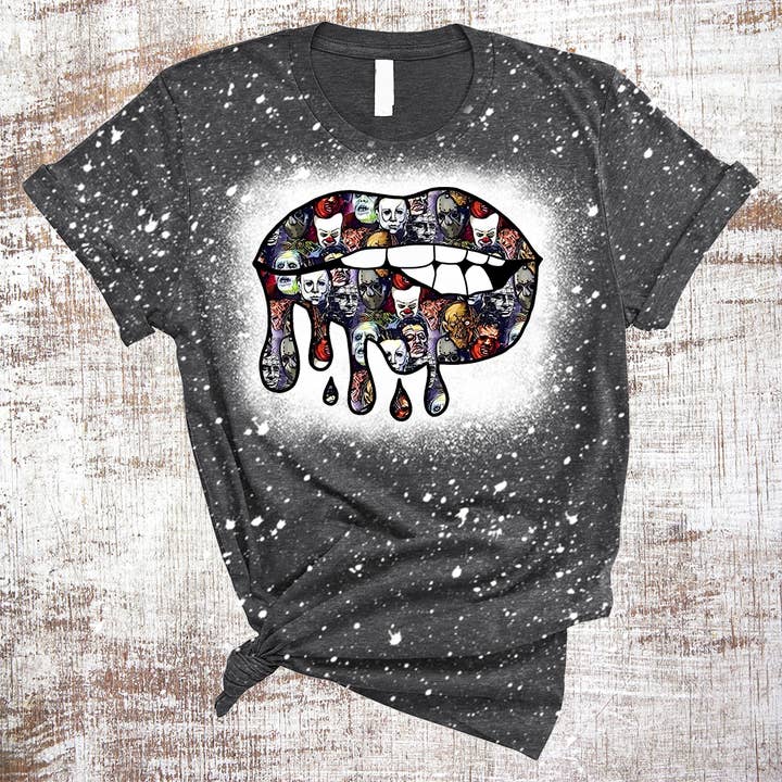 Sweet Tees - Wholesale T-Shirt (Graphic) - Women's - Dripping Lips Halloween Movie Sublimated Bleached Tee0