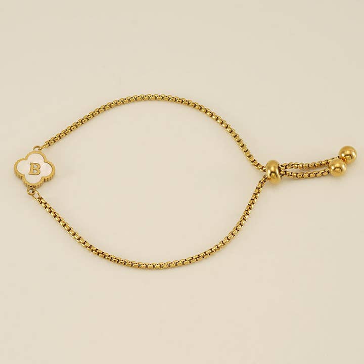 Perimade & Co. LLC - Wholesale Charm/Dangle Bracelet - Initial Letter Four Leaf Clover Bracelet in Stainless Steel