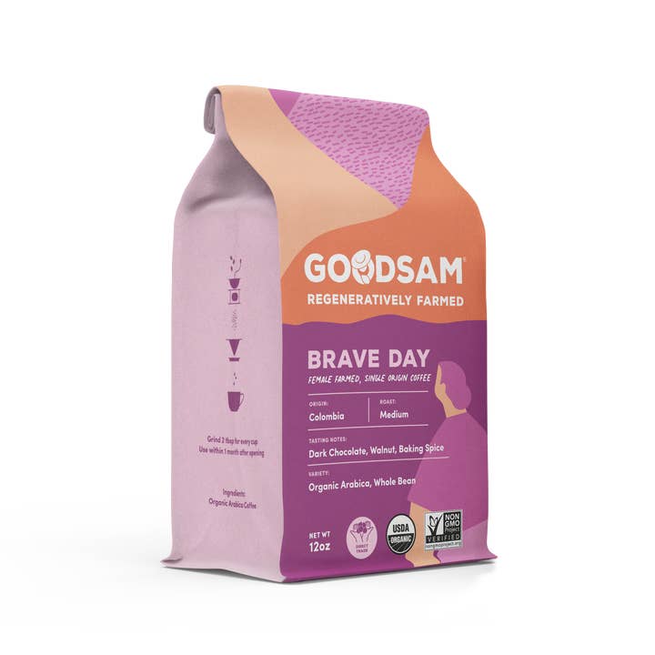 GoodSAM Foods - Wholesale Coffee Beans - Whole Bean, Med Roast Brave Day Coffee, 12oz