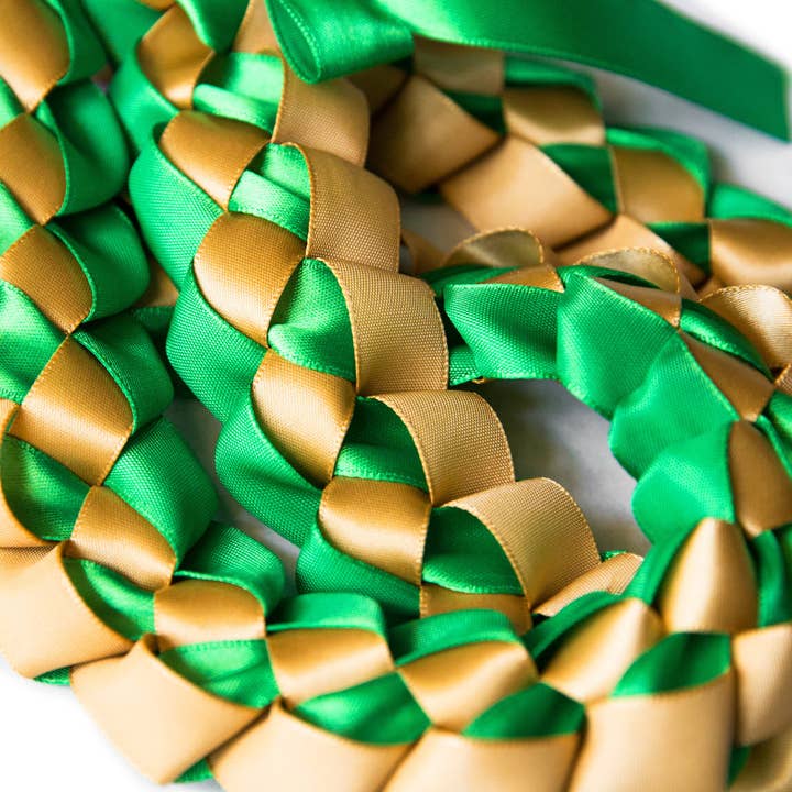 A Tangible Thought - Wholesale Woven Necklace - Ribbon Lei - Green & Gold1