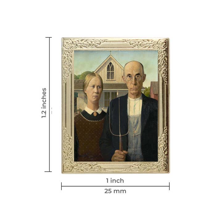 Real Sic – Alfinete/botão de lapela por atacado – American Gothic by Grant Wood Art Frame Pin Museum Souvenir Souvenir1