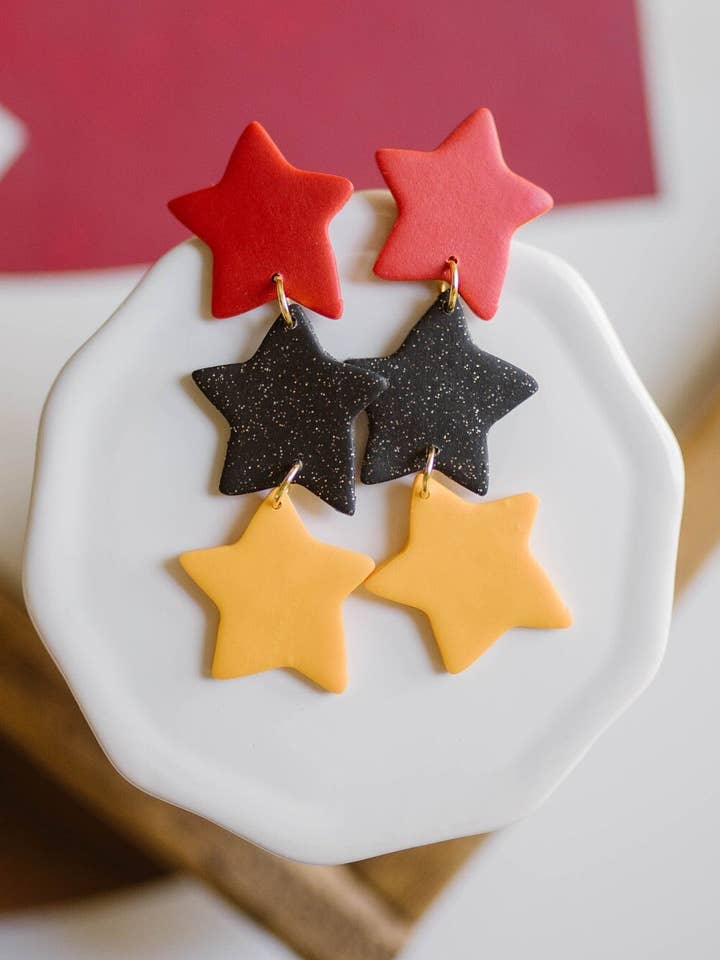 Kansas City Chiefs Star Earrings | Polymer Clay Earrings for wholesale by Wyatt & Quinn Co.