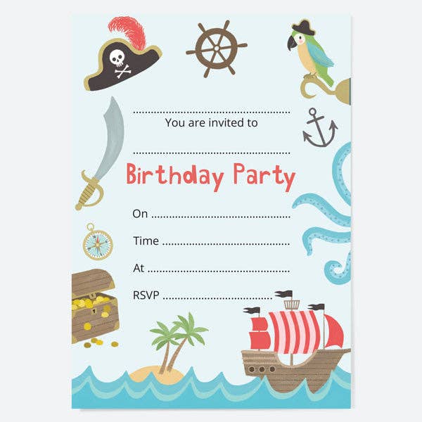 Kids Birthday Invitations - Pirate - Pack of 10 for wholesale by Dotty About Paper