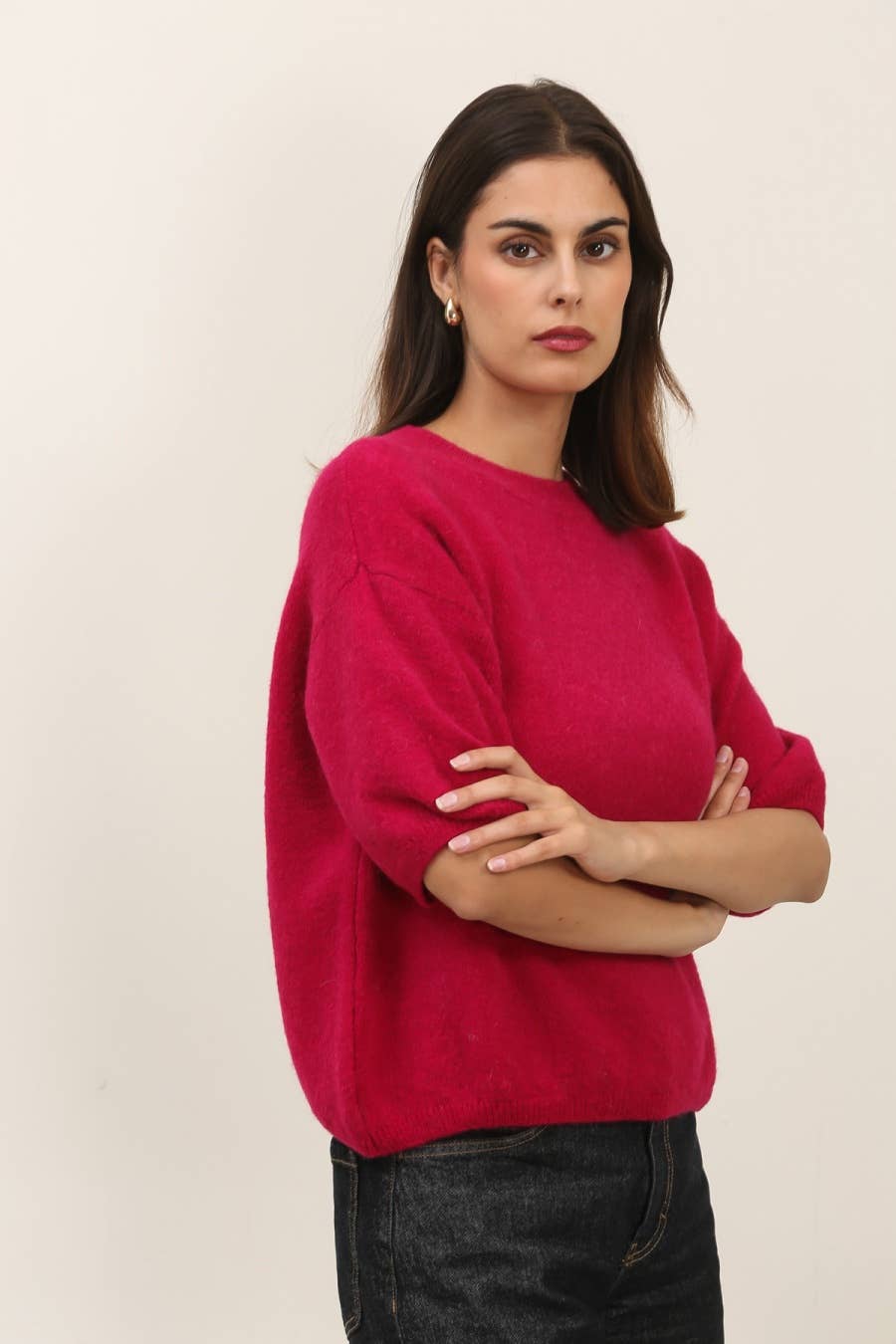 NAÏS PARIS - Wholesale Knit Sweater - Women's - ROUND NECK SHORT SLEEVE SWEATER IN SUPERFINE ALPACA8