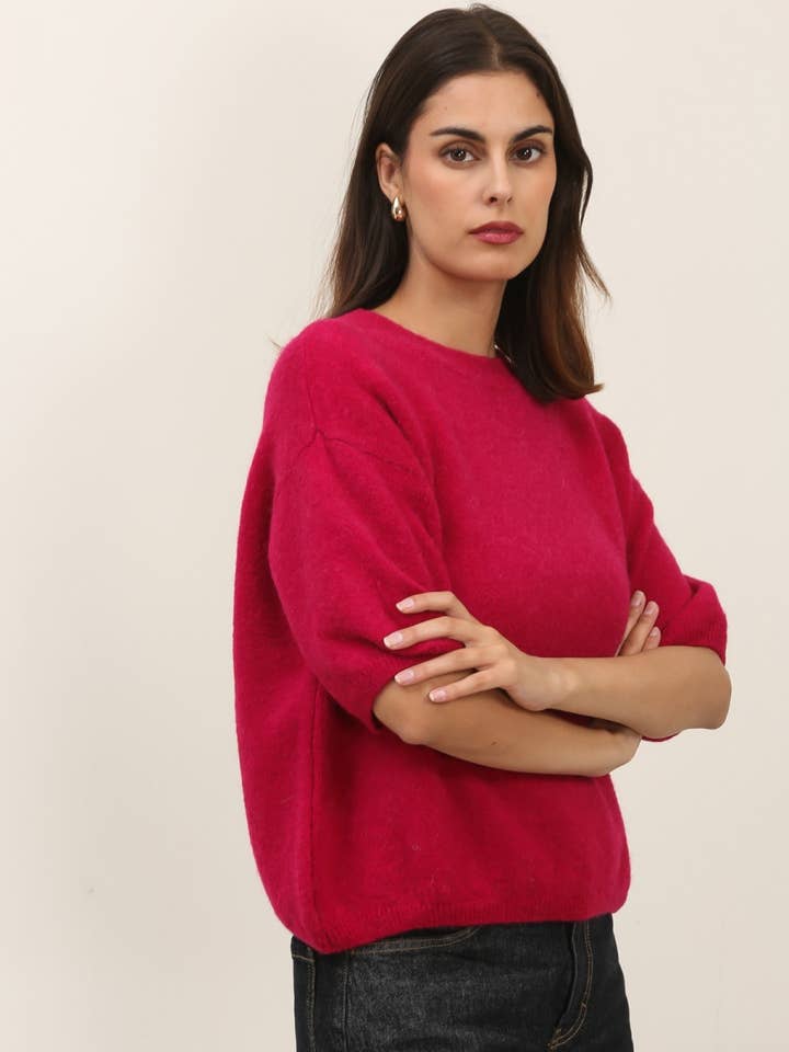 NAÏS PARIS - Wholesale Knit Sweater - Women's - ROUND NECK SHORT SLEEVE SWEATER IN SUPERFINE ALPACA8