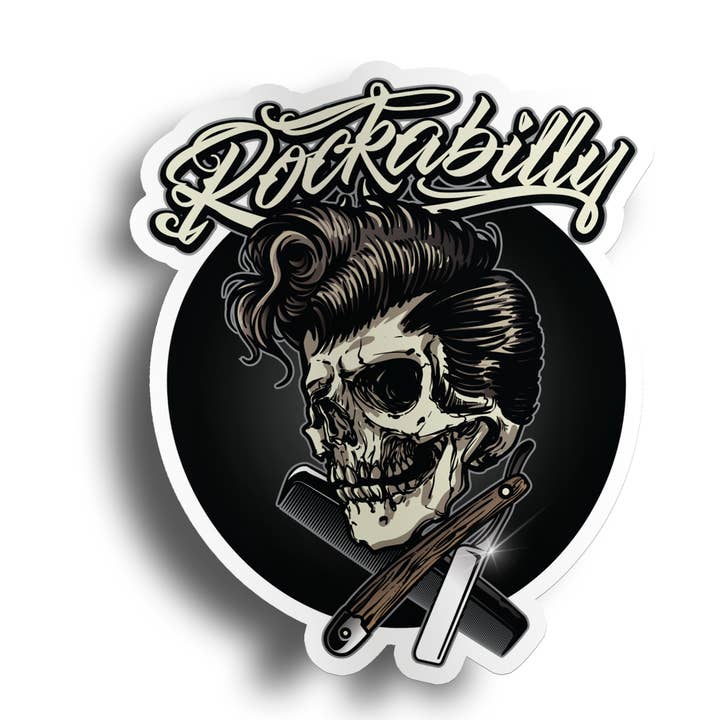 PiggyPrintStickers - Wholesale Sticker - Rockabilly Skull Sticker | Bold Retro Tattoo Design | Decal1