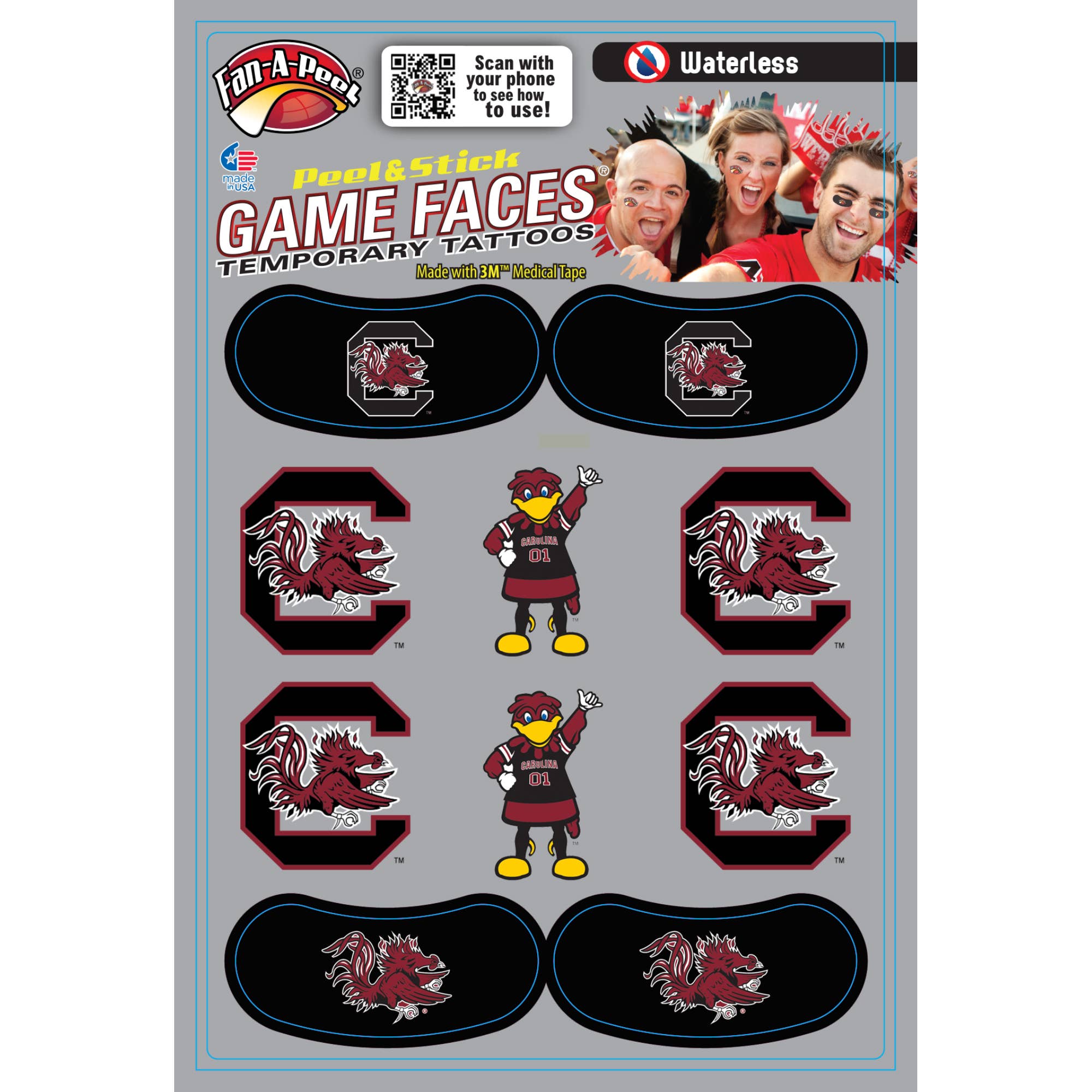 Fanapeel / Gamefaces - Wholesale Temporary Tattoo - South Carolina Game Faces® Temporary Tattoos0