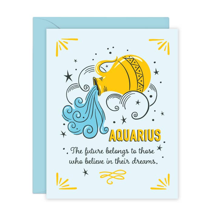 Wassermann Astrologie Grußkarte mit inspirierender Botschaft für den Großhandel von Lucy Loves Paper