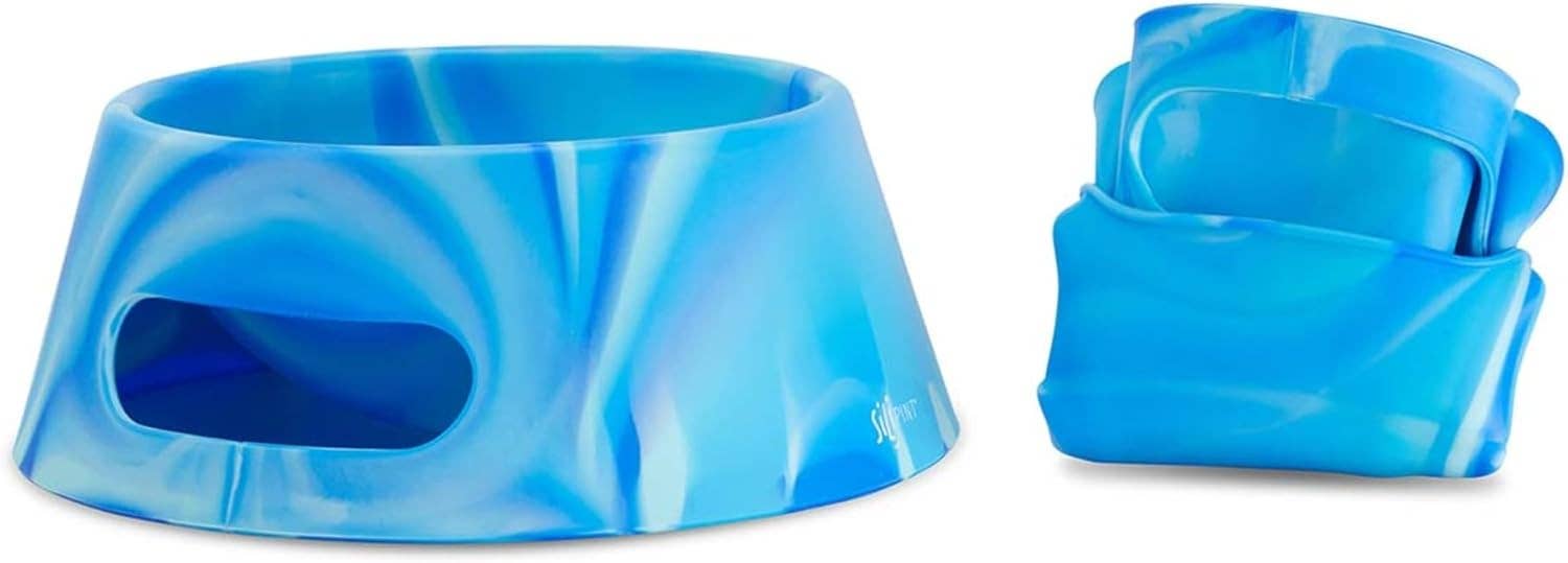Silipint - Wholesale Pet Bowl - Cat/Dog - Aqua-Fur 1-Liter Silicone Dog Bowl - Arctic Sky2