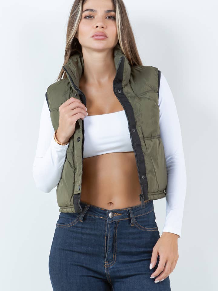 Veracci - Wholesale Outerwear Vest - Women's - Cropped Puffer Vest, Nylon Puffer Vest