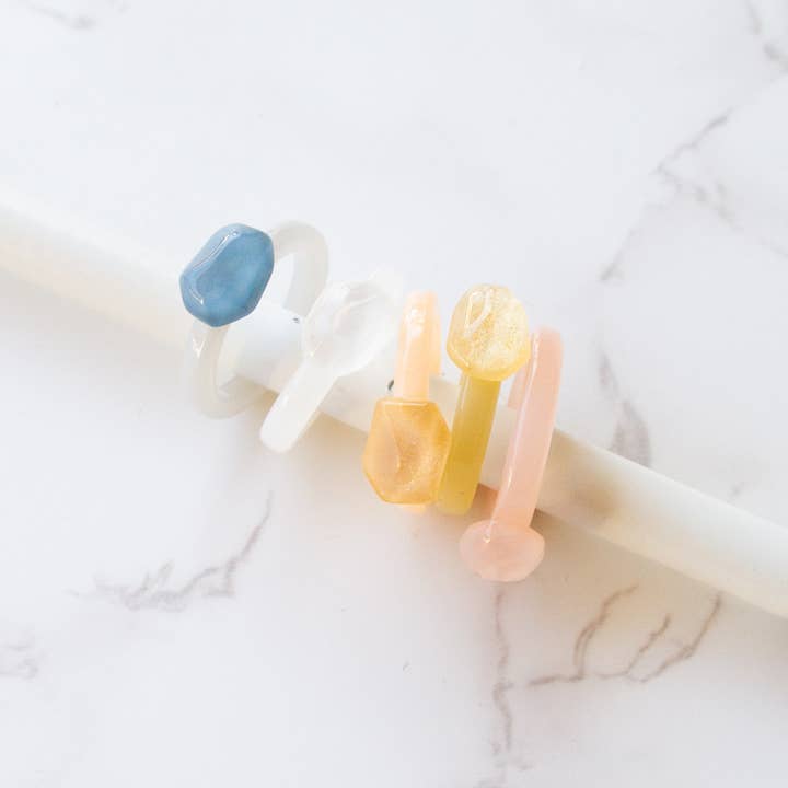 Tiepology - Wholesale Jewelry Set - Ugly Gem Hexagon Formica Ring Set5