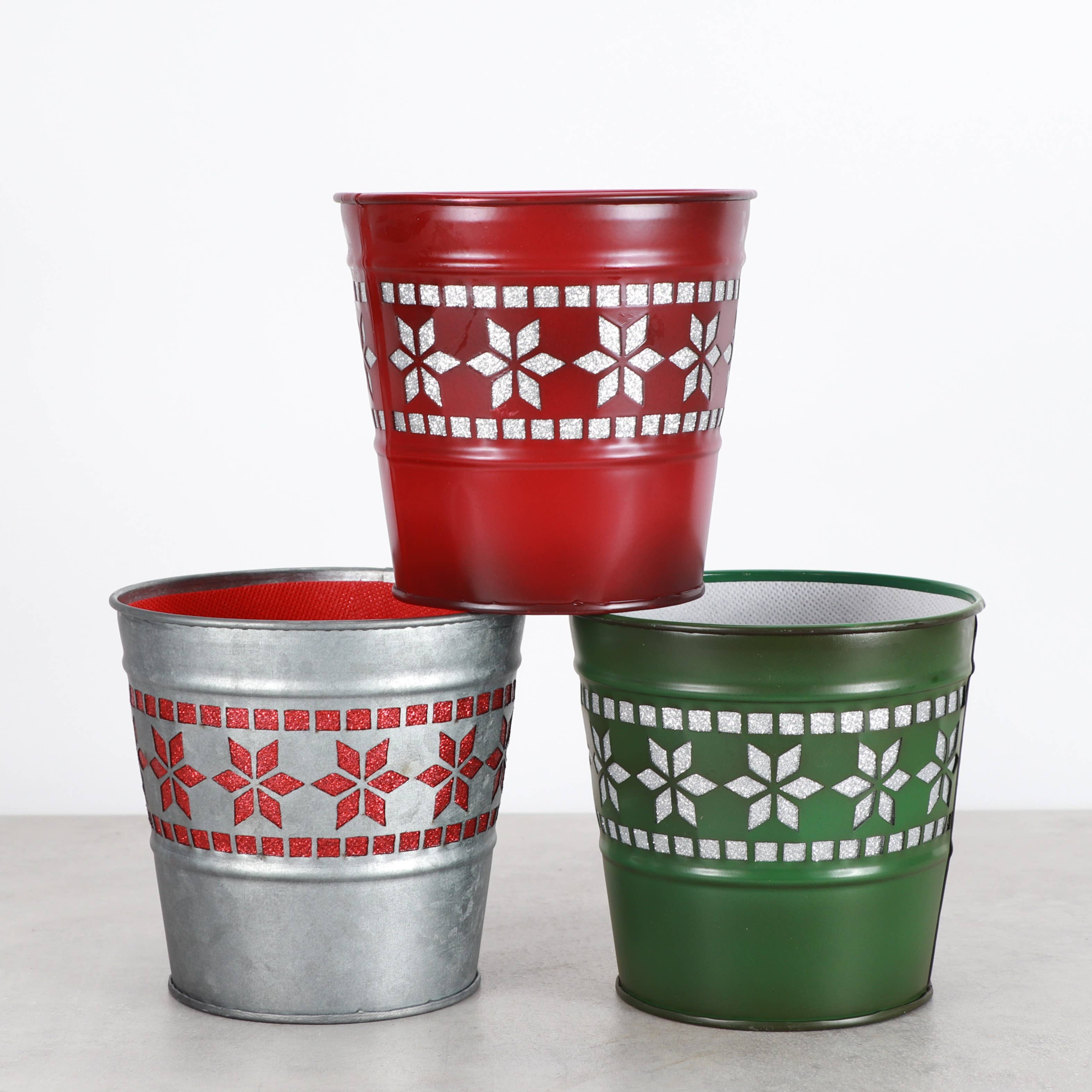 Thorsen's Greenhouse - Wholesale Plant Pot - Winter Star Metal Pot for Houseplants - 4" and 6" Options6