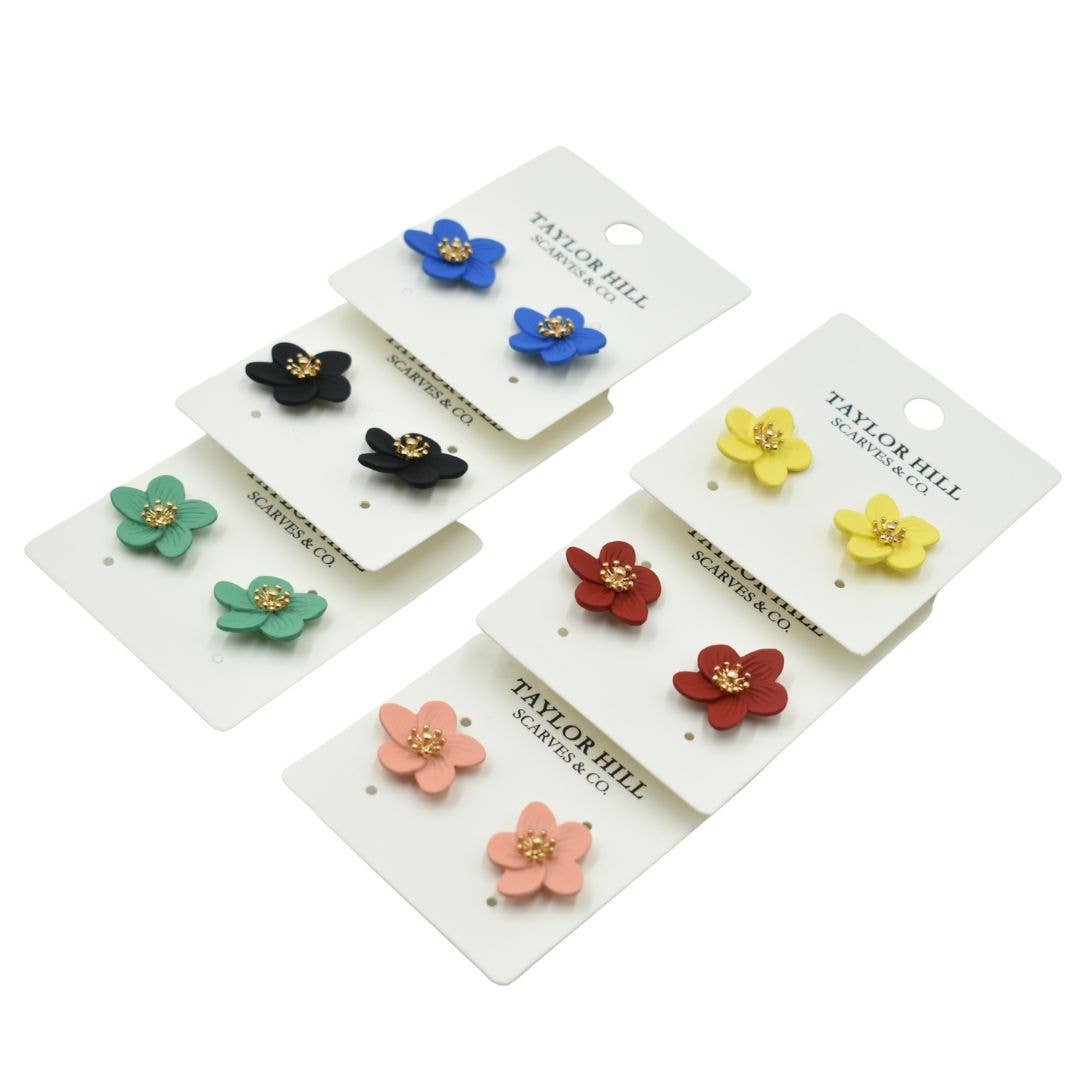 Taylor Hill Scarves & Co - Wholesale Stud/post earrings - THSE1072: Bright Teal: Flower Petals Earrings2