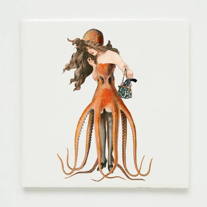 Wall tile collage lady octopus dress for wholesale by Lylies