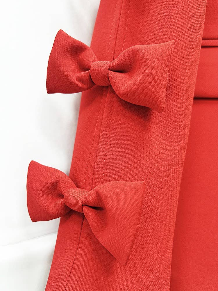 Sanyao Fashion - Vente Veste de tailleur – femme  - Veste de costume mi-longue rouge chic à manches à nœud papillon SY2549