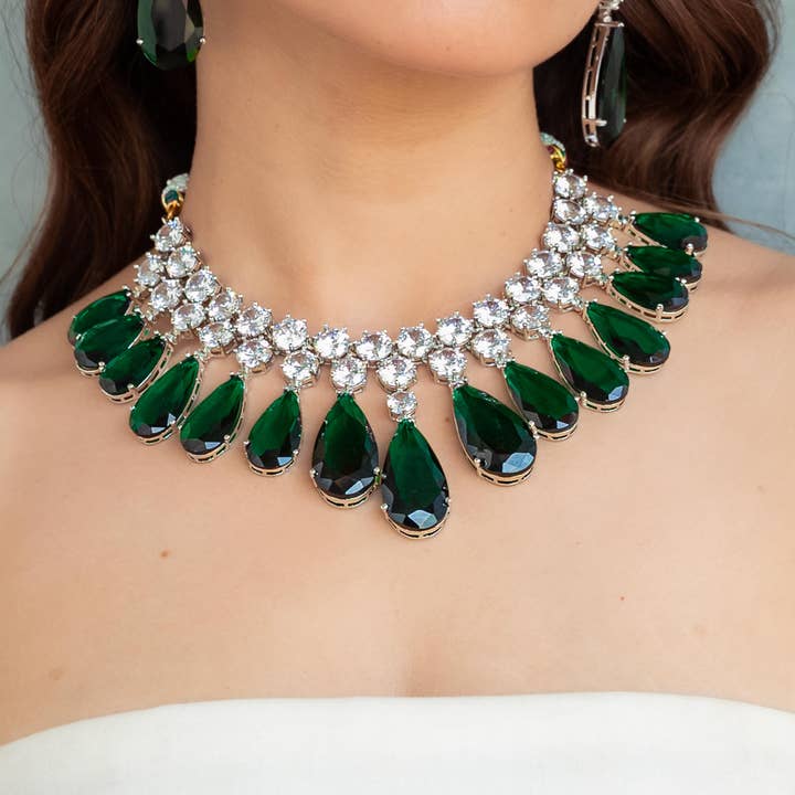 Conjunto de Colar Real Esmeralda Grace por atacado de Vinnis Jewelry