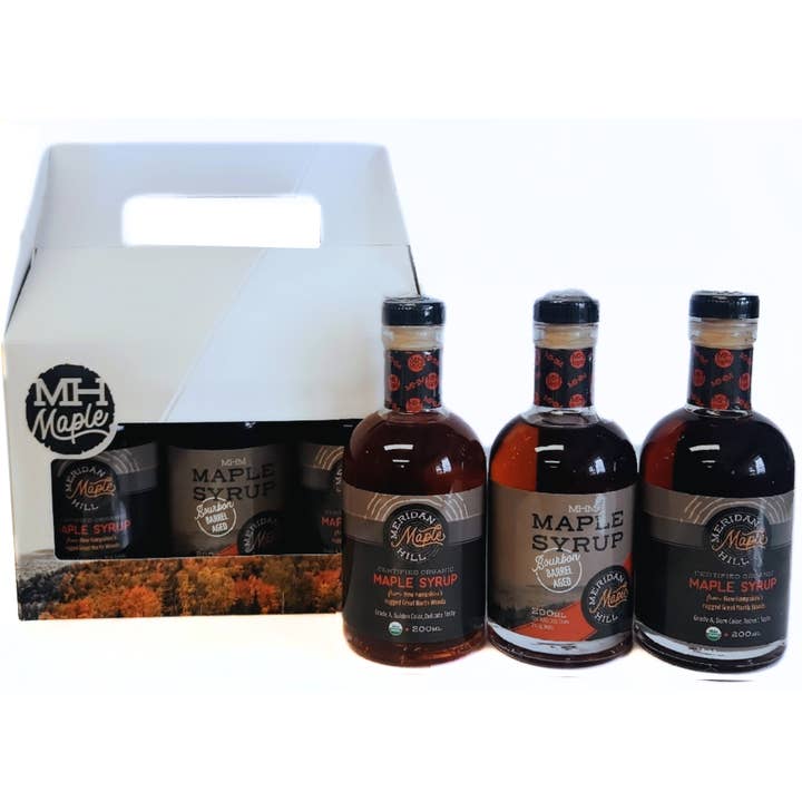 Meridan Hill Maple Farm - Wholesale Maple Syrup - Pure Organic NH Maple Syrup Leo Glass Bottle 3 Pack Gift Set