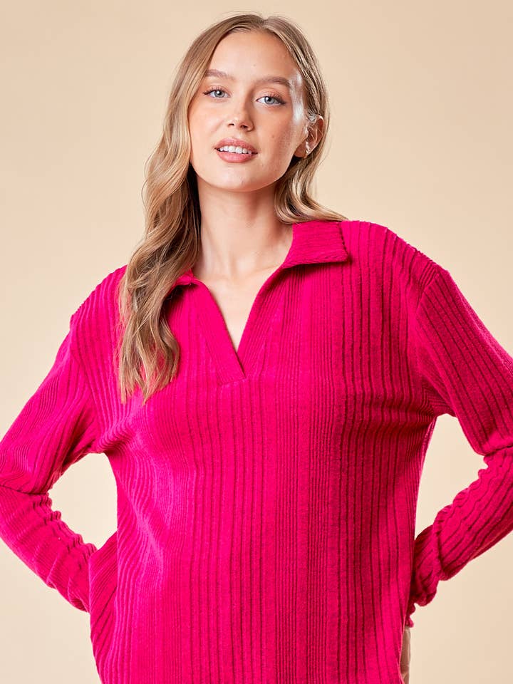 LANGARMSHIRT MIT V-AUSSCHNITT UND GEBÜRSTETEM RIPPENSCHLITZ - 43764T für den Großhandel von Doe and Rae