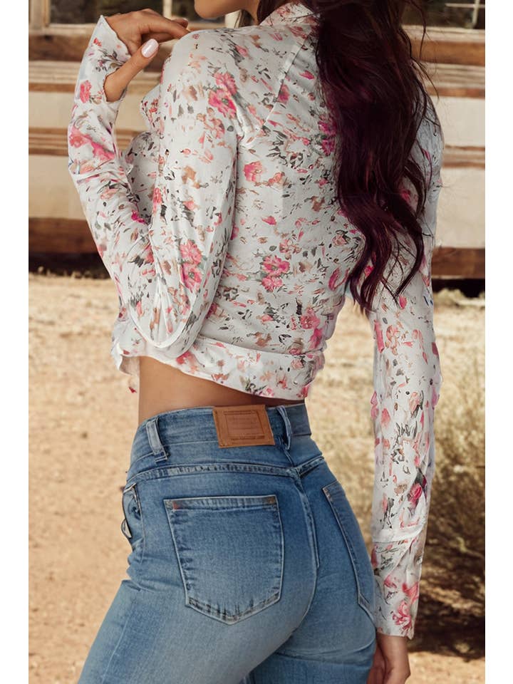 fashionworks - Wholesale Blouse - Women's - Fashion-W Floral Long Sleeve High Neck Sheath Mesh Blouse