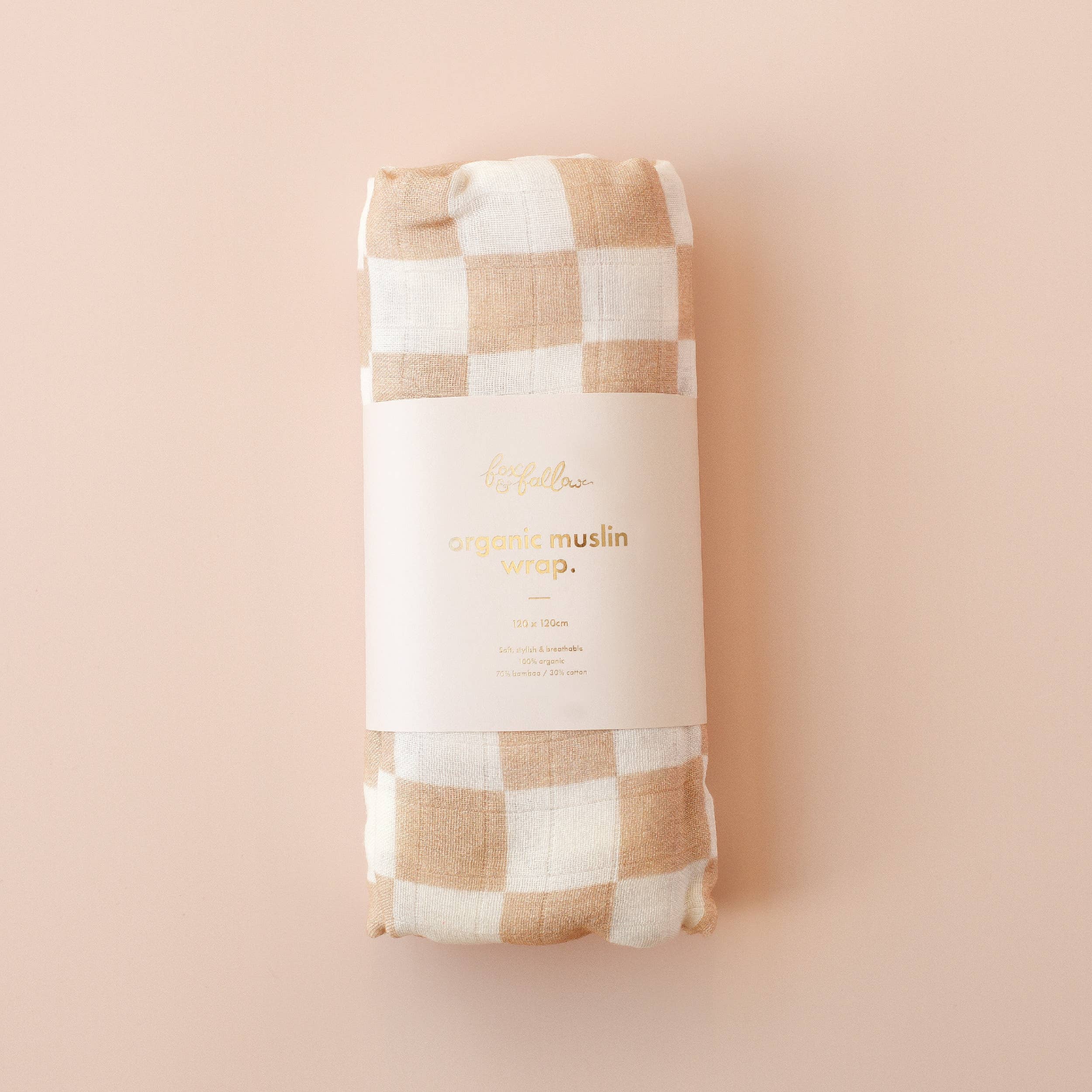 Fox & Fallow - Wholesale Swaddle – Baby - Caramel Check Organic Muslin Wrap Swaddle