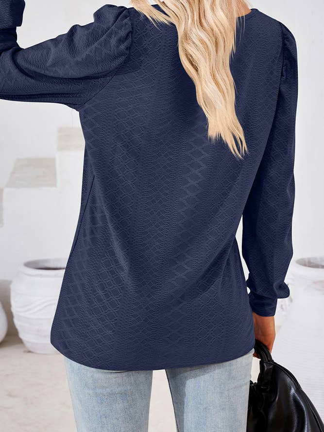 Comely Fashion - Wholesale Blouse - Women's - CF-HLL106 Square Neck Solid Jacquard Tshirt Long Sleeves Top11