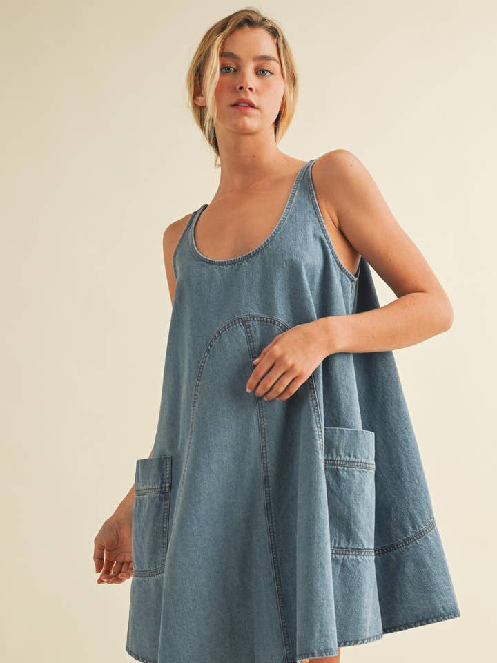 SIDE POCKET SLEEVELESS DENIM DRESS for wholesale on Faire