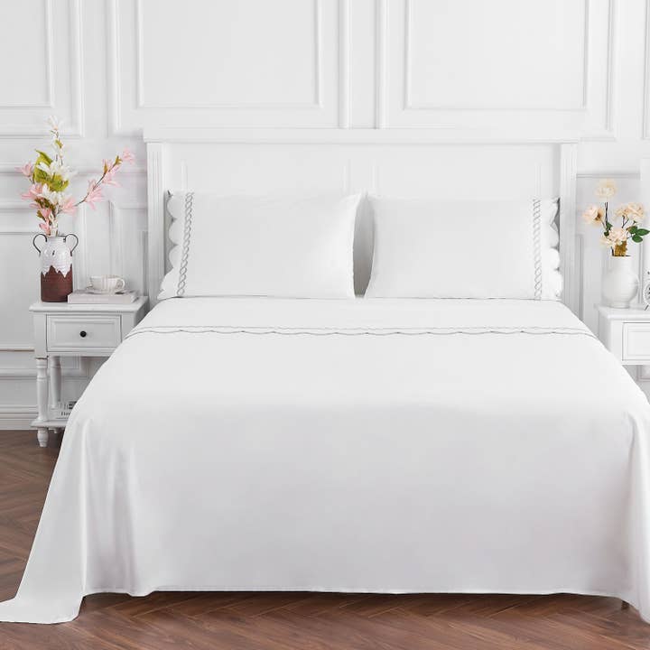 Mélange Home - Wholesale Sheet Set - 600 Thread Count Scallop Rope Embroidered Cotton Sheet Set7