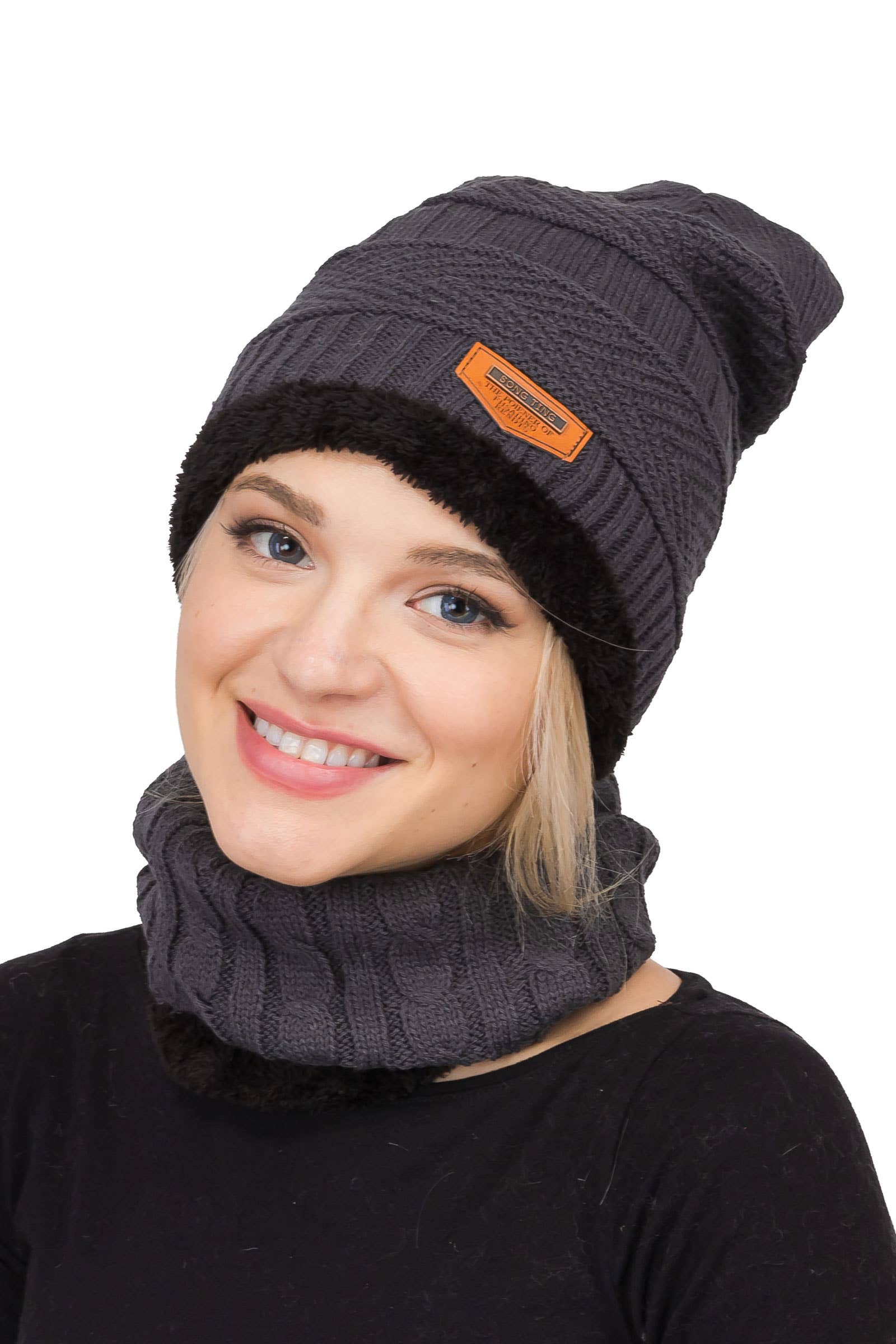 ASSORTED Earth Tone Cable Knitted Fur Beanie Scarf for wholesale on Faire14