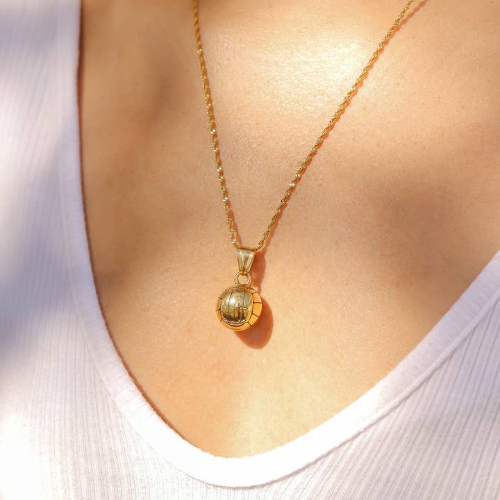 WJW - Wholesale Individual Charm/Pendant - 18K Gold PVD Stainless Steel 3D Volleyball Charm2