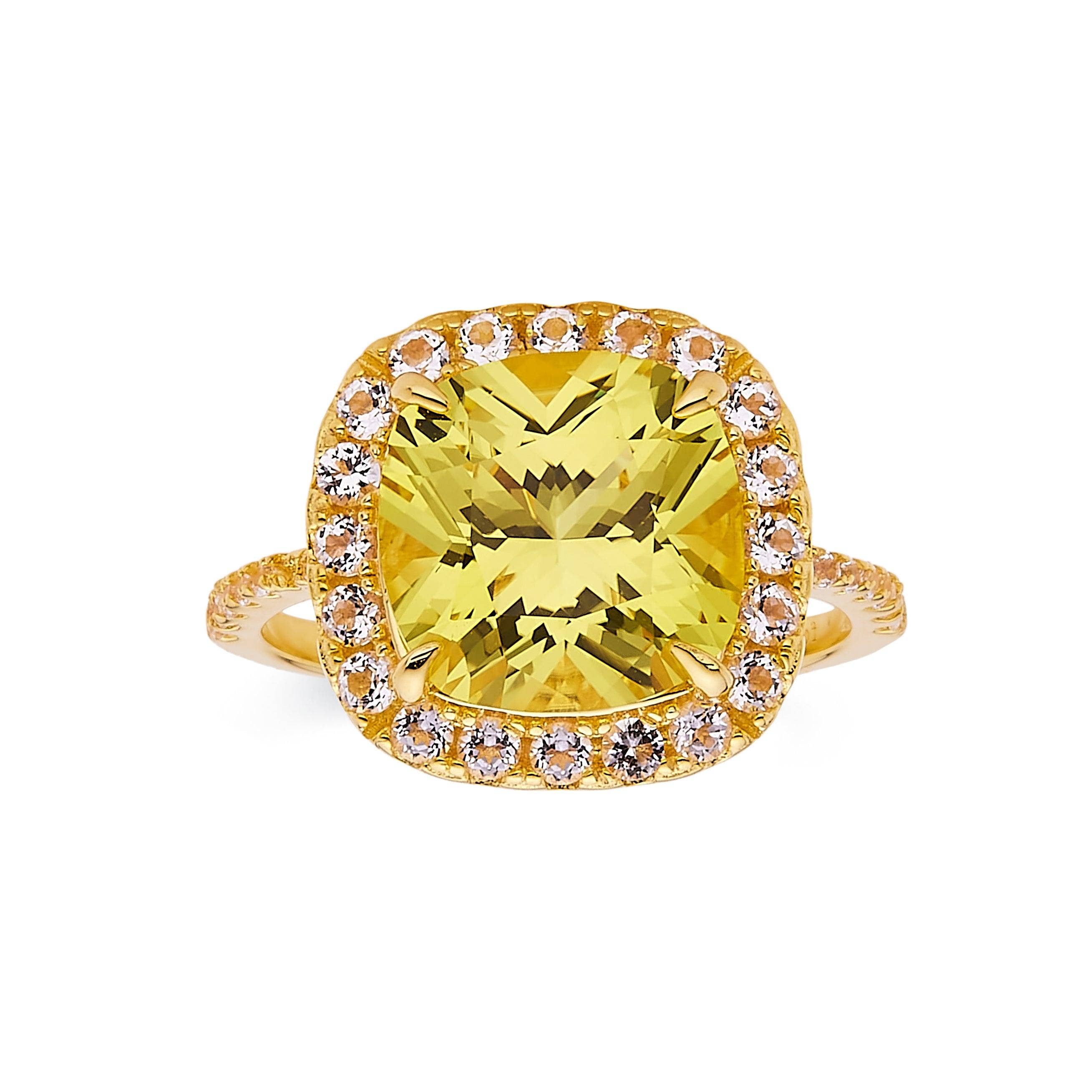 FCJ Jewelry LLC - Wholesale Cocktail/Statement Ring - Created Canary Sapphire Cushion Cut Ring 18K Gold Plated 925