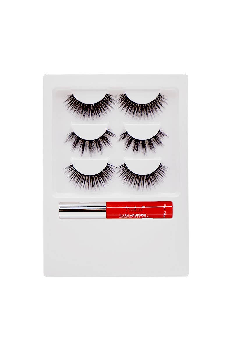 PINEAPPLE Beauty - Wholesale False/Fake Eyelashes - Prolux K-303 Gnome & Fluff 3 pairs Eyelashes + Glue Set - 124