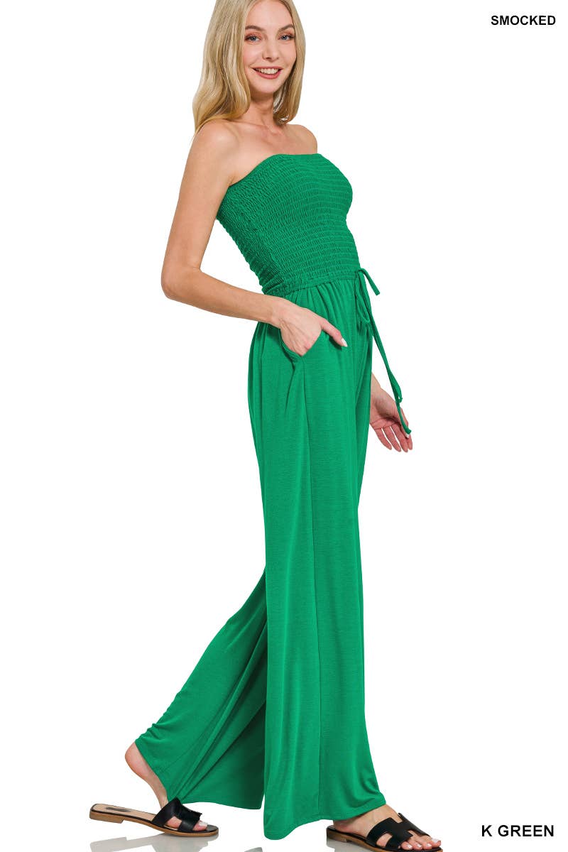 42POPS - Wholesale Jumpsuit - Women's - .0808 Smocked Tube Top Jumpsuit With Pocket SI-271887