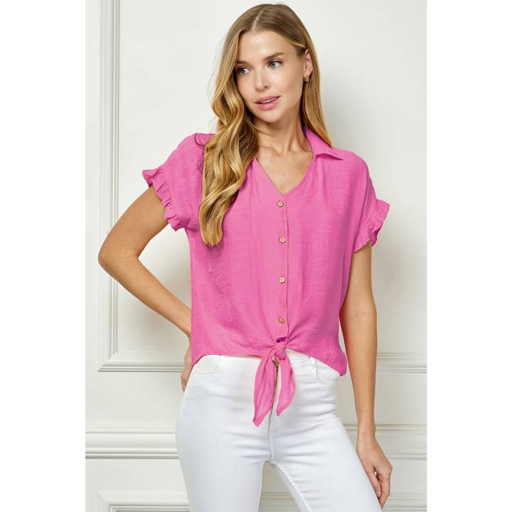 SOFT WHISPER RUFFLE TIE FRONT TOP for wholesale by Winslow Collection