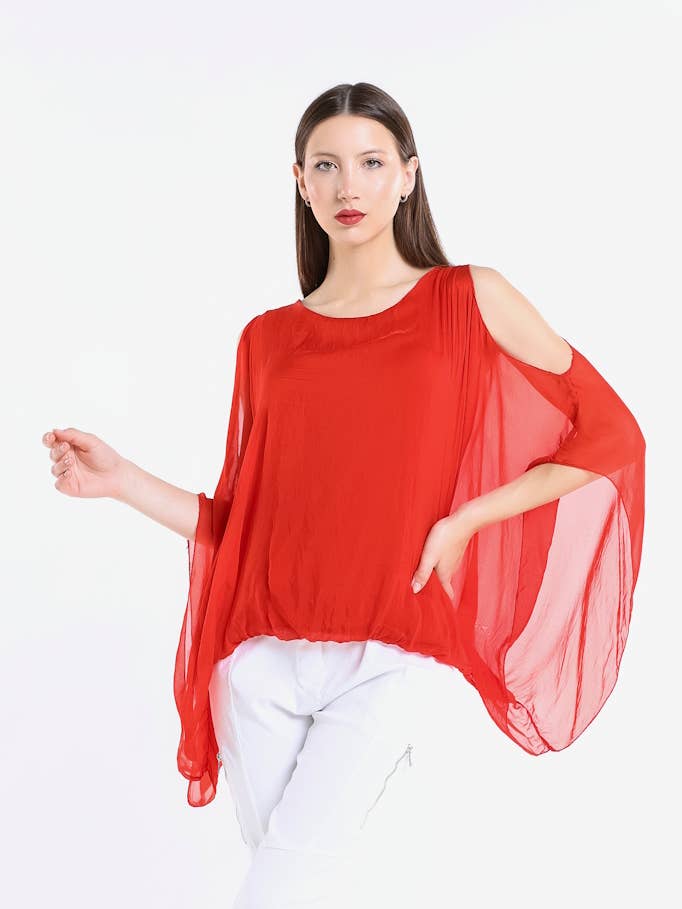 Tenley kold skulder silke konvertibel top (BT224) for engroshandel hos TINA Stephens Italy/Tees By Tina