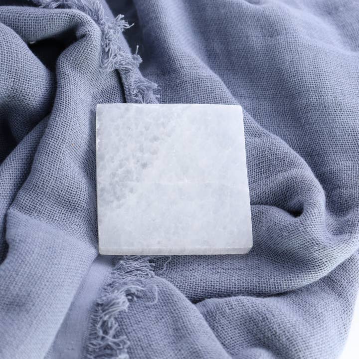 One Selenite (Satin Spar) Square Plate 7 cm for wholesale by Mi Esperanza Minerals