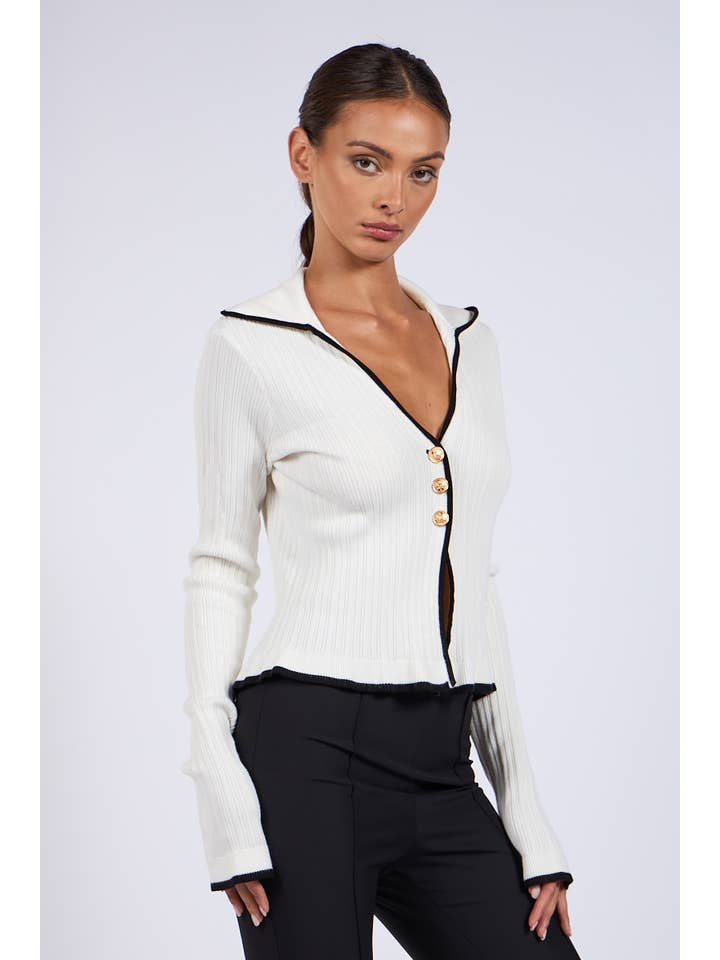 Sky to Moon - Wholesale Cardigan - Women's - LINE POINT COLOR COLLARED KNIT SWEATER CARDIGAN14