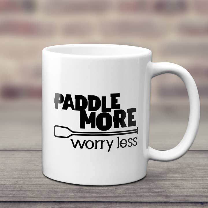 Paddle More Worry Less Paddleboarding Mug (2 Colour Options) for wholesale by EllieBeanPrints
