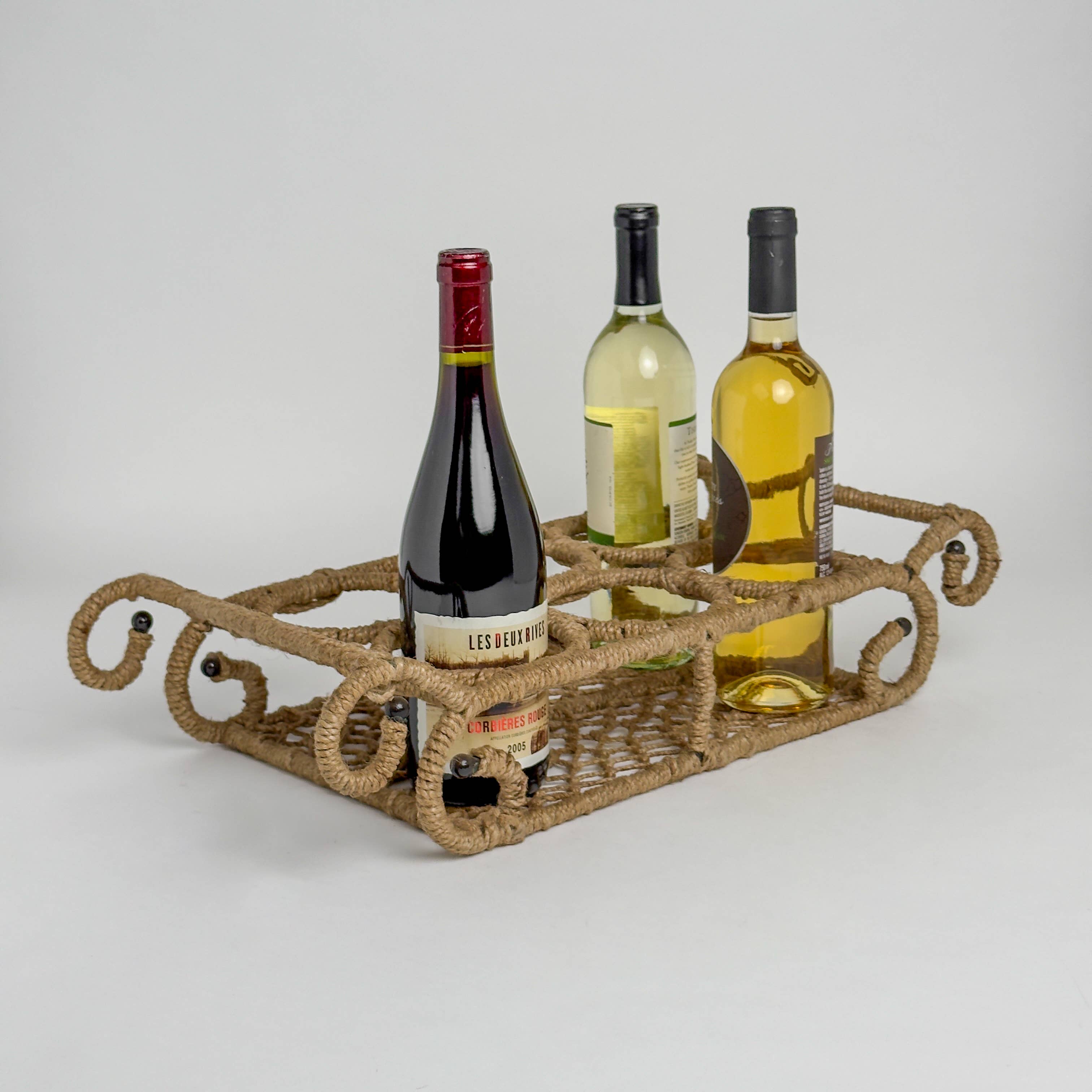 India Handicrafts Inc - Wholesale Decorative Tabletop Object - Iron Jute 6-Bottle Stand, 33