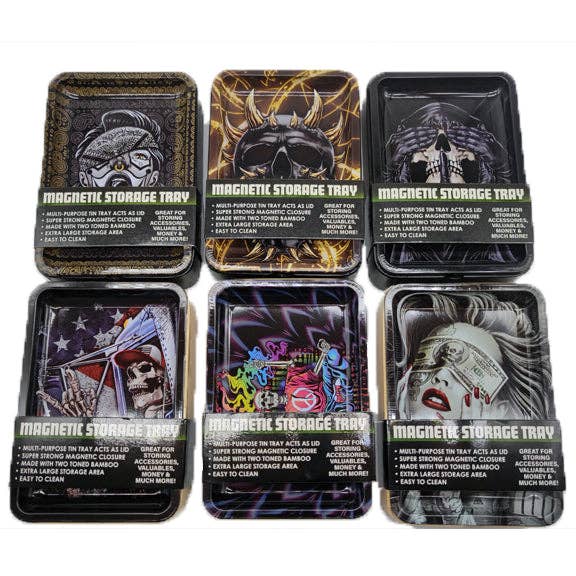 Novelty Closeout - Wholesale Decorative Box - Wood Stash Box with Magnetic Roll Tray Lid Assortment- 6/Pk2