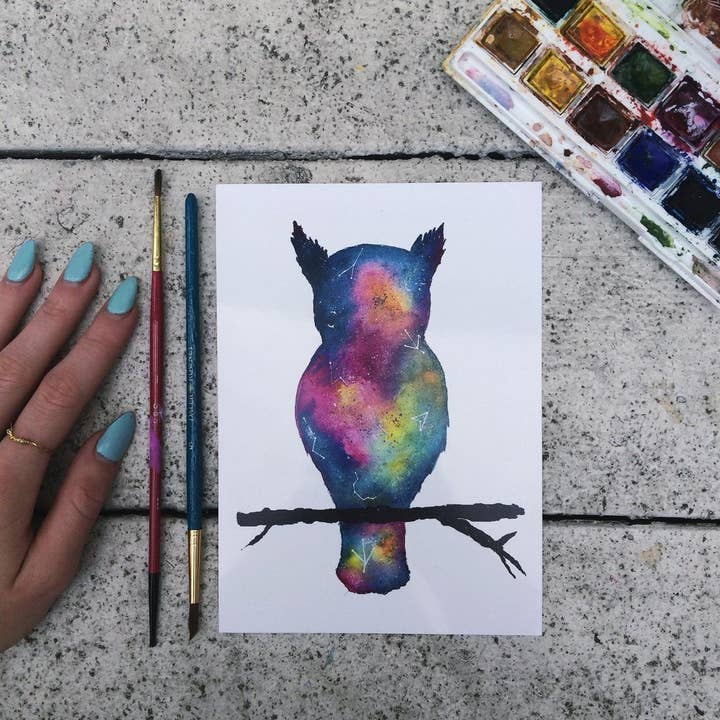 Galaxy Owl Print (5" x 7" or 8" x 10") for wholesale by Jess Weymouth