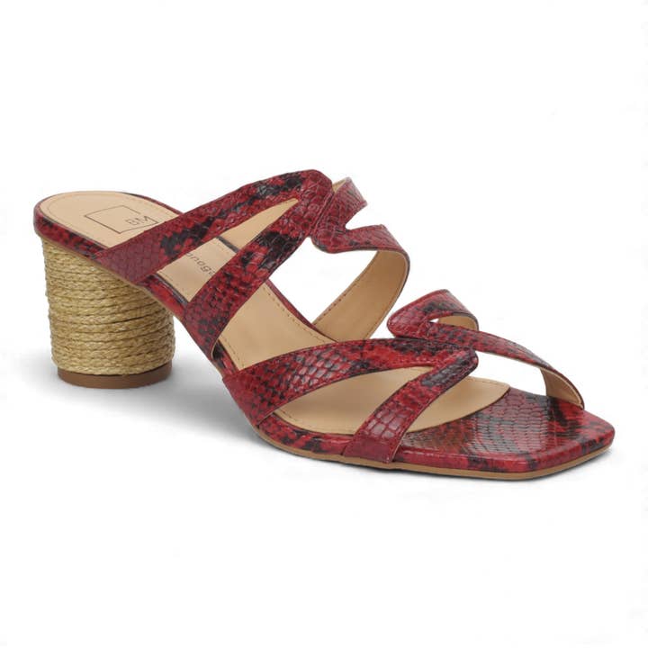 Red Multi Slide Mule Sandals Leather, Snake Imprint 59010 for wholesale on Faire2