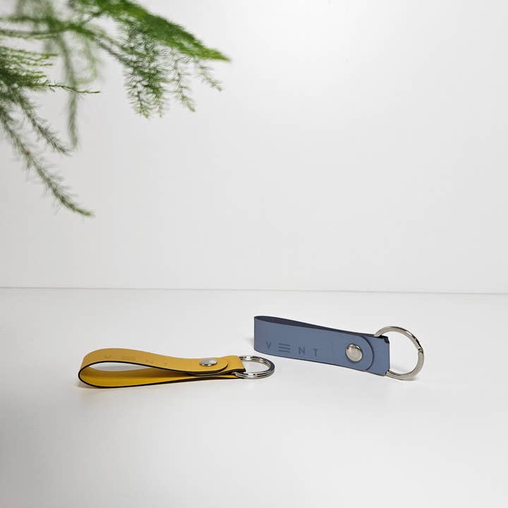 Recycled Leather Keyring - Dusty Blue for wholesale by VENT for Change USA