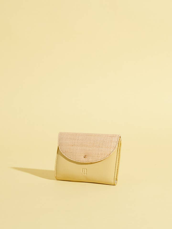 LEMON LEATHER RAFFIA WALLET VIC for wholesale by Maradji