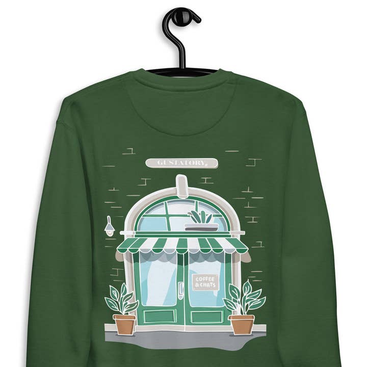 Sweat-shirt brodé en mélange de coton GUSTATORY Coffee & Chats pour la vente par ANCHOR & CREW