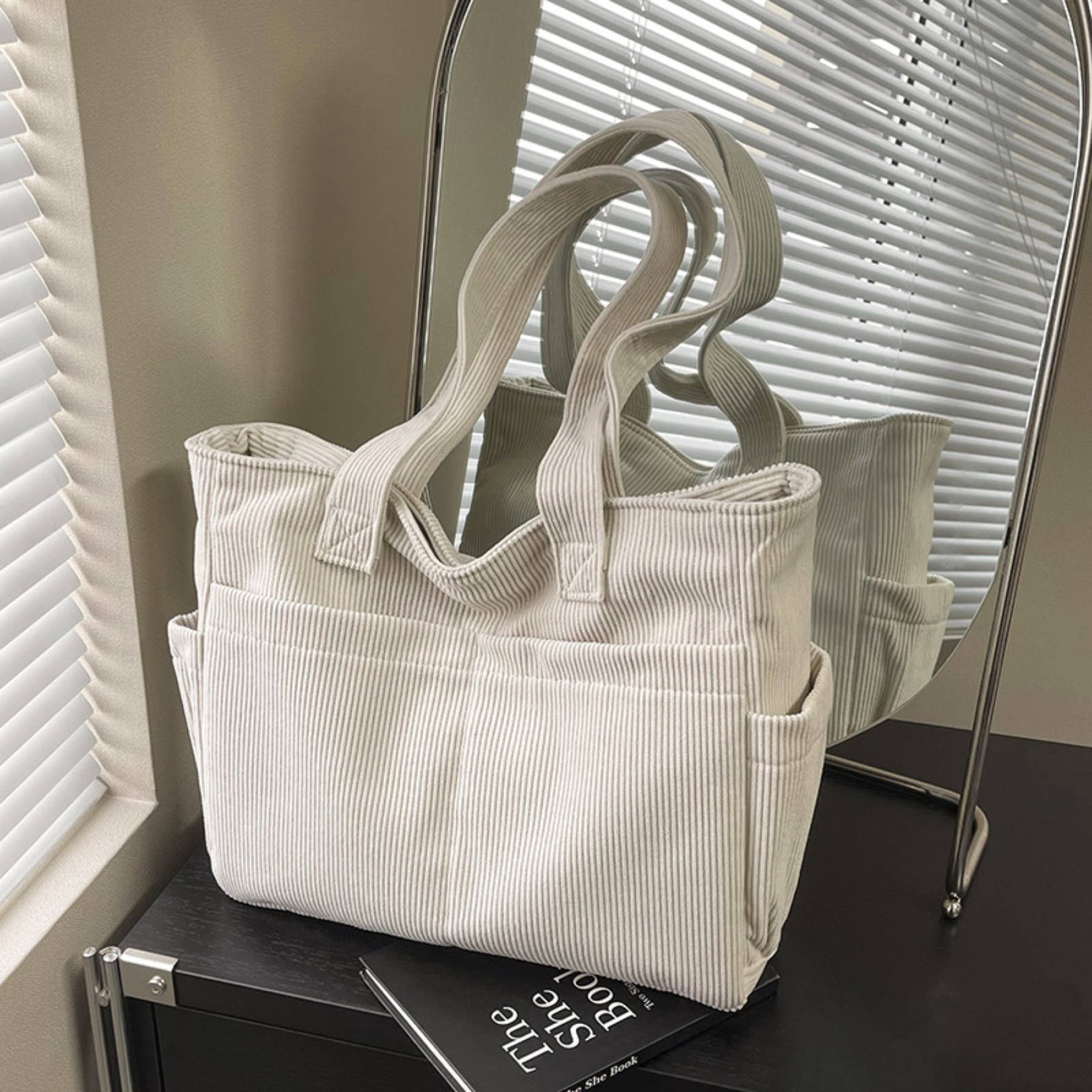 wandf - Wholesale Shoulder Bag - Women's - Casual Solid Color Corduroy Zippered Shoulder Bag Tote32