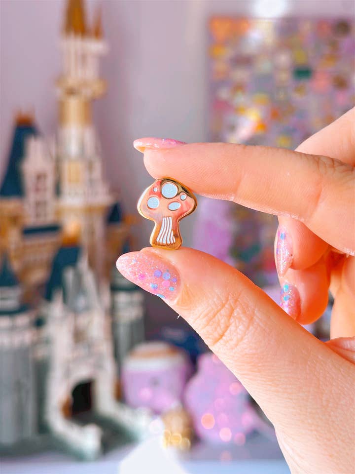 Mushroom Mini Enamel Pin for wholesale by Emily Harvey Art