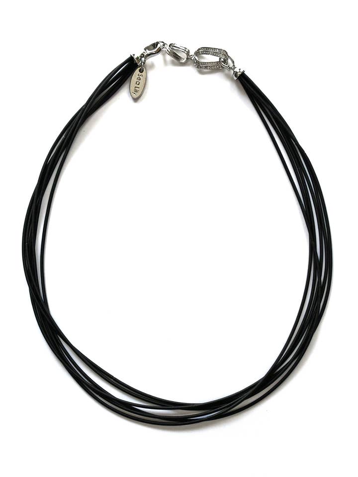 Black Wire Link & Chain Necklace with Sparkling Pendant for wholesale by Sea Lily